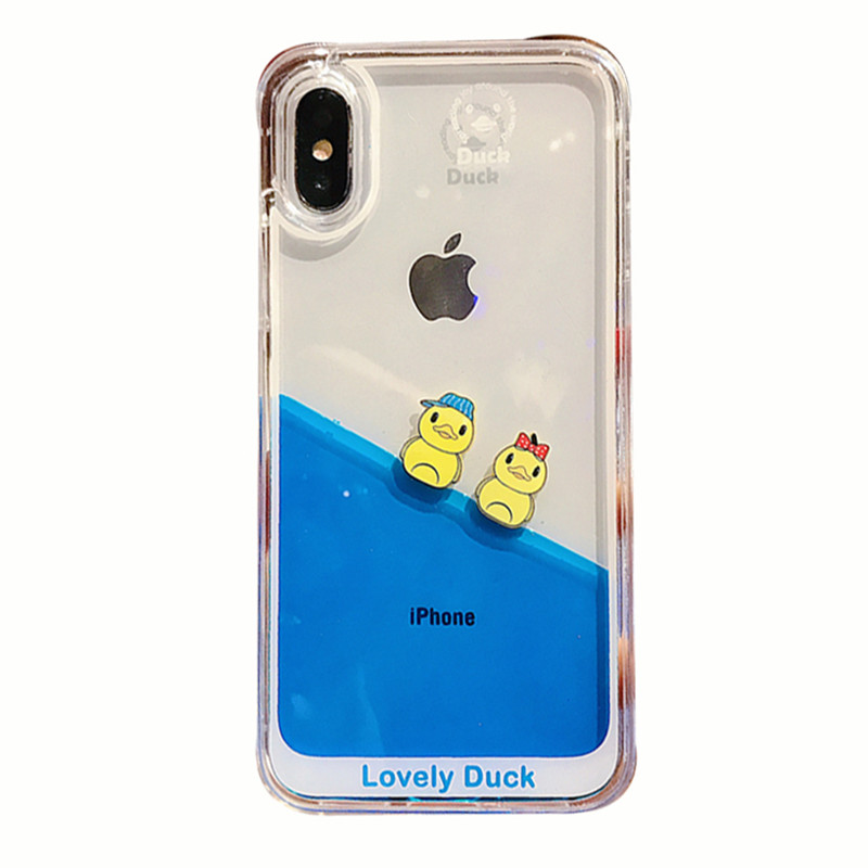 网红小黄鸭xr液体流动x鸭子16适用苹果14promax手机壳12可爱卡通iPhone13小鸭子11防摔7plus硅胶1