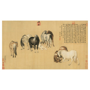 郎世宁 八骏图 雪点雕国画骏马真迹高清复制客厅卧室横幅装饰挂画