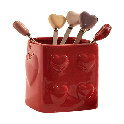 许多爱心水果叉轻奢高级感304不锈钢叉子收纳罐艺术水果签蛋糕叉