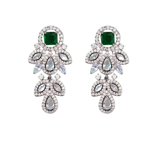 CrayonX类似花瓣绿色水滴形锆石耳环女绿色宝石长款气质耳饰