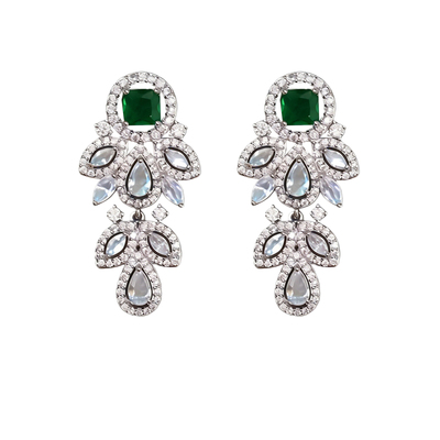 CrayonX花瓣绿锆石长款耳环