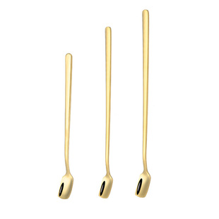 304不锈钢餐具雪糕勺长柄冰勺方形咖啡勺搅拌匙镀金勺子优质家用