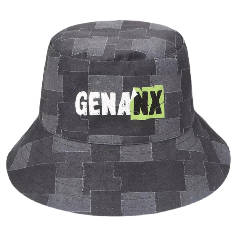 genanx街头风补丁渔夫帽深灰大檐