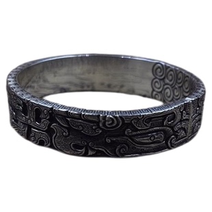 青铜纹金面饕餮手镯男士手工镯子錾刻点金非遗传承手工做旧手饰