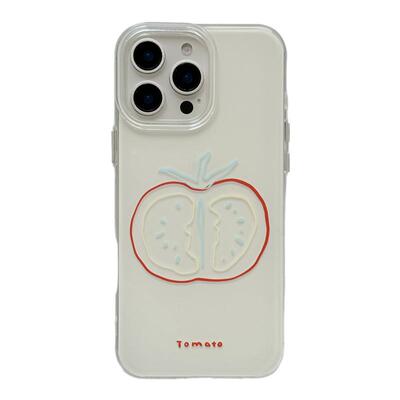 ins韩风简约线条番茄挂坠适用苹果15手机壳iphone16promax新款15promax防摔13女款12小众高级14pro套全包创意