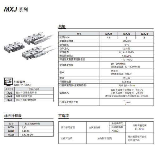SMC滑台气缸MXJ8-20/MXJ6L-10/MXJ4-5C/MXJ8-15CS-CT-P-X39