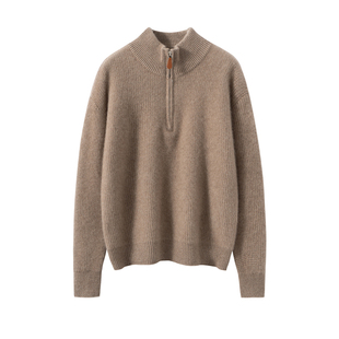 软糯舒适~100%纯山羊绒衫女加厚秋冬新款半拉链针织打底上衣