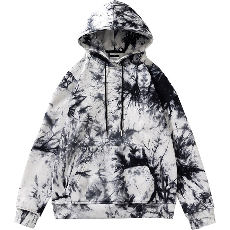 ins潮牌欧美式风渐变晕染色上衣外套男女纯棉扎染加绒连帽衫卫衣