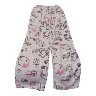 高个子加长版珊瑚绒睡裤女秋冬季加厚保暖HelloKitty冬天家居裤子