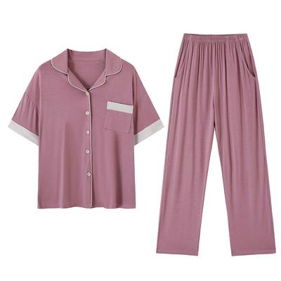 睡衣女夏季莫代尔短袖长裤家居服