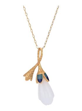 中国风复古宫廷设计玉兰花白玉烧蓝吊坠项链网红同款玉石汉服挂件