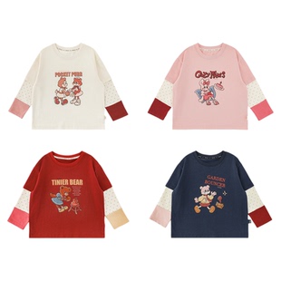 幼悠女童2026春季新款卡通长袖假两件t恤宽松纯棉抗菌儿童上衣潮