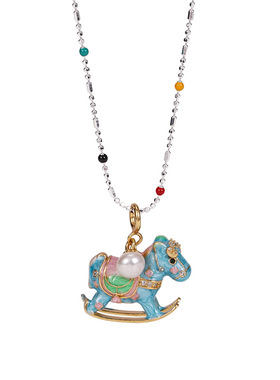 S925纯银珐琅彩小木马项链多巴胺