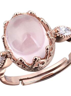 设计轻奢小珠宝桂冠粉晶芙蓉石蕾丝边戒指转运旺桃花银戒指女士款