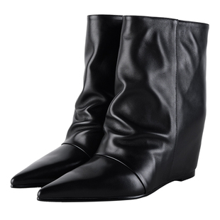 IORE理想矿石设计师原创 结构的张力 尖头堆皱结构线坡跟高跟短靴