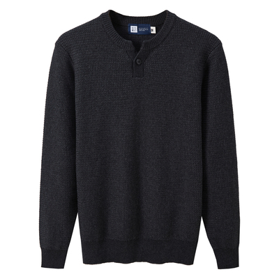 九六致秋冬季纯棉亨利领针织衫男