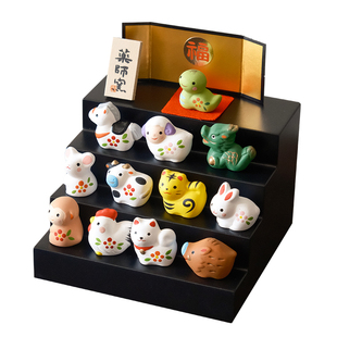 日本药师窑十二生肖摆件陶瓷蛇龙兔新年礼物治愈系工位玄关桌解压
