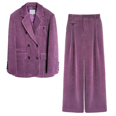 灯芯绒西装套装春季复古休闲