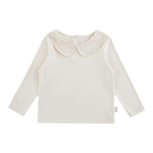 幼悠女童恬静怡然森系风打底衫修身款春秋重工绣花娃娃翻领上衣潮
