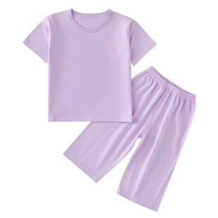 儿童纯色棉短袖T恤2026夏季宽松男童半袖上衣套装薄款睡衣空调服