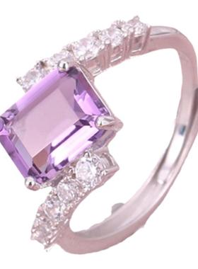 活口调节指环天然彩宝紫晶百搭