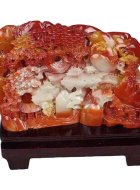 仿寿山石芙蓉色步步高升山水摆件