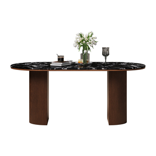 时余珀尔修斯法式奢石中古风餐桌椅组合椭圆形美式大理石实木餐桌