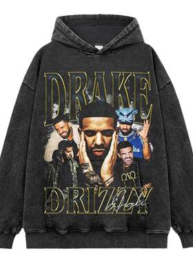 美式嘻哈DRAKE公鸭印花连帽卫衣