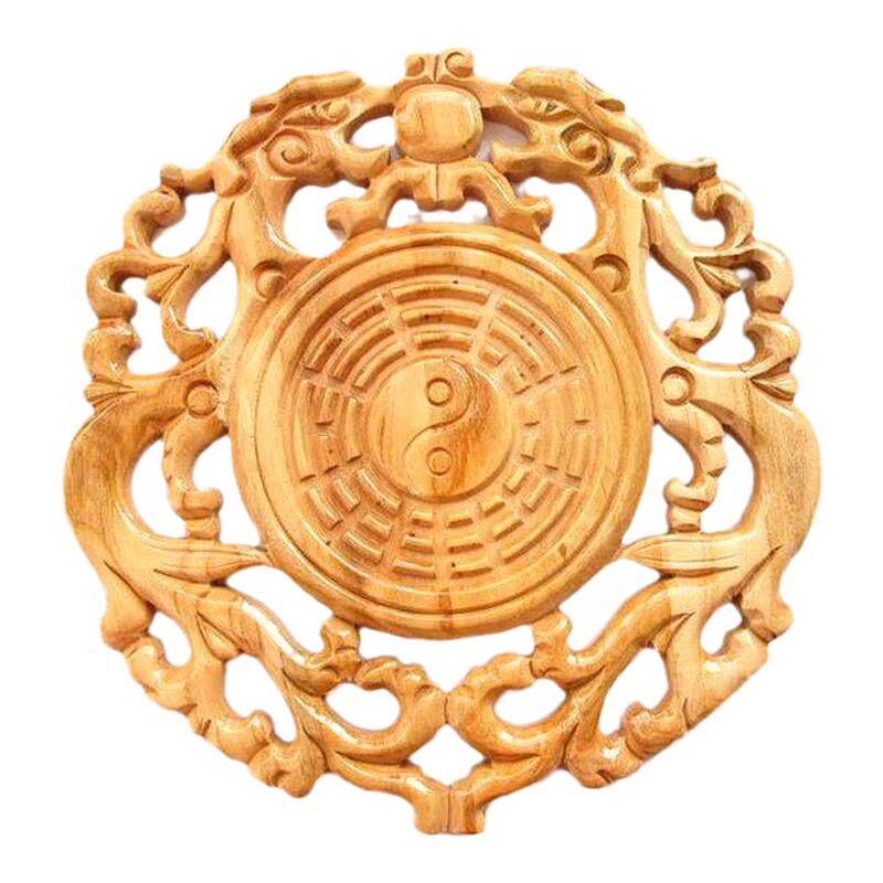 桃木双龙合金八卦镜家居挂件饰品