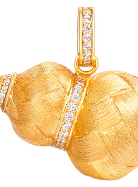 VISING珠宝【织金福禄】手工编织勾丝黄金色葫芦吊坠项链S925