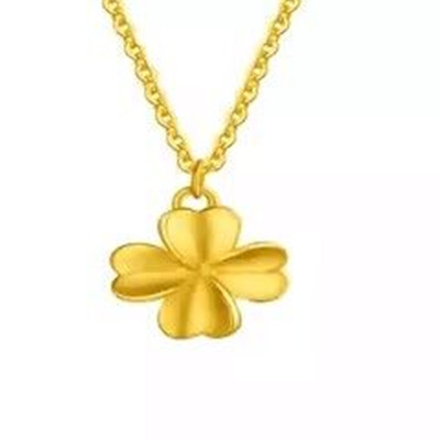 黄金项链999足金幸运四叶草吊坠