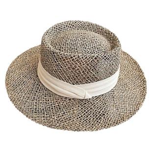 夏天遮阳帽女2025新款时尚气质织带草帽户外出游度假沙滩帽太阳帽