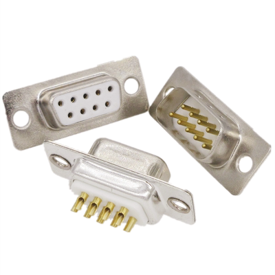 DB9白胶串口全铜针镀金公母头焊线式串口插头RS232 9针/孔接线头