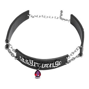 【Losing Bargain】原创easy revenge血滴红锆石吊坠皮革拼接项链