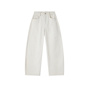 飞鸟和新酒高腰白色牛仔裤女宽松2025冬季新款宽松显瘦弯刀裤女裤