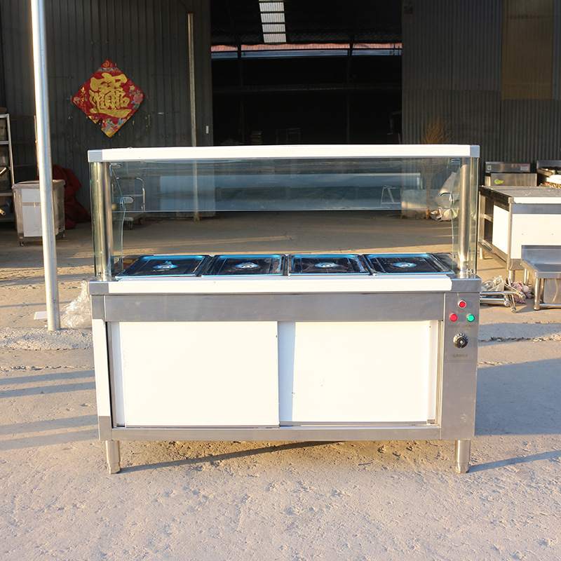 四格不锈钢商用保温台 电加热带玻璃保温售饭台 商用移动快餐车