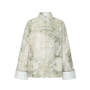 糖心旦TANGXINDAN2025秋季新款绿波 拼色唐装立领中式外套