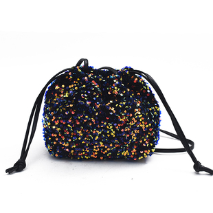 ins小众高级感闪闪亮片blingbling抽绳束口福袋包单肩斜挎水桶包