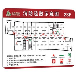 消防疏散示意图民宿酒店逃生图安全疏散指示图应急逃生平面图亚克力消防安全通道指示牌逃生路线图亚克力牌