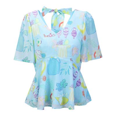 tanni度假轻薄舒适V领X廓形上衣