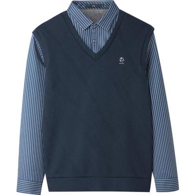 海澜之家加绒假两件保暖针织衫男