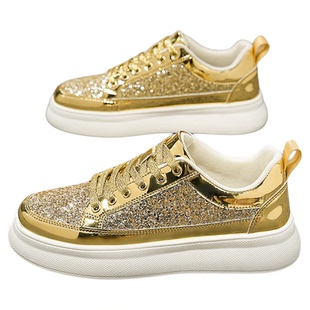 银色男鞋春夏季金色亮片休闲板鞋潮牌高级感痞帅炸街情侣鞋子一对