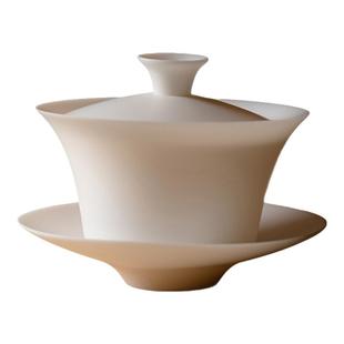 里作羊脂白玉超薄胎三才盖碗茶具三件套家用白瓷素烧不烫手泡茶碗