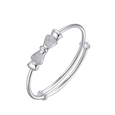 香港正生纯银s999蝴蝶结磨砂手镯简约大中童手镯足银亲子时尚简约