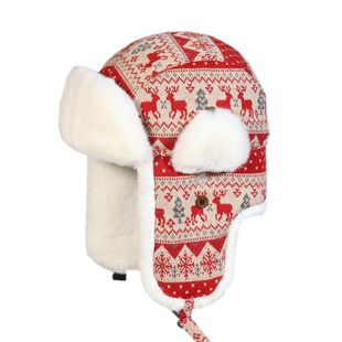 VISON 亲子雷锋帽圣诞小鹿护耳户外保暖东北雪乡儿童棉帽子加厚绒