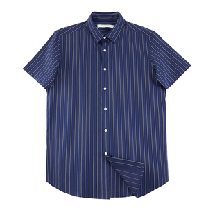 商务基础通勤 高档纯棉色织条纹面料夏季男士修身短袖衬衫 DAH419