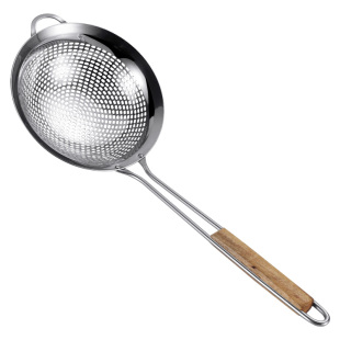 304不锈钢过滤勺漏勺网筛厨房家用木柄漏勺大过滤网油炸火锅捞网