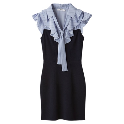 SNIDEL2025秋冬新品气质荷叶领小飞袖领结针织连衣裙SWNO254253