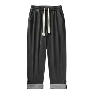 VIISHOW美式复古加绒牛仔裤男款冬季加厚抽绳松紧腰裤宽松阔腿裤