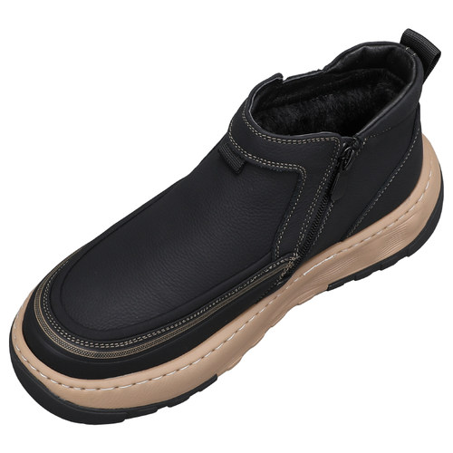 高帮男鞋冬季加绒保暖厚底雪地靴真皮防滑轻便时尚套筒切尔西棉靴